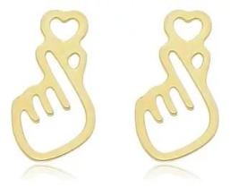 Brinco Feminino Argola Dorama Gesto Coração Coreano Ouro18k