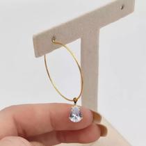 Brinco Feminino Argola Fina Gotinha Zircônia Folheado A Ouro 18K Antialérgico - RSPRI025