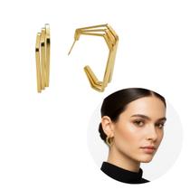 Brinco Feminino Argola Geométrica Dourada 18k Brinco Feminino Argola Geométrica Dourada 18k