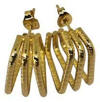 Brinco Feminino Argola Quadrada Tripla Banhado A Ouro 18k Brinco Feminino Argola Quadrada Tripla Banhado A Ouro 18k
