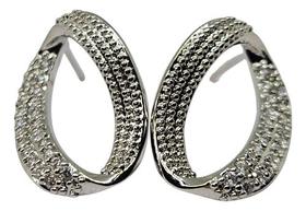 Brinco Feminino Argola Vazada Gota Banhado A Prata Cravejada