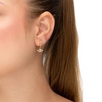 Brinco Feminino Argolinha Olho Grego Microzircônias Banhada a Ouro 18K