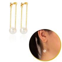 Brinco Feminino Banhado Longo Com Bolinha Pérola