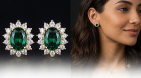Brinco Feminino Botão Cravejado Verde Esmeralda Zirconia Pino de Prata 925 Antialérgico Delicado Minimalista