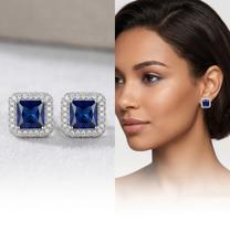 Brinco Feminino Botão de Diamante Azul Zirconia Pino de Prata 925 Antialérgico Delicado Minimalista