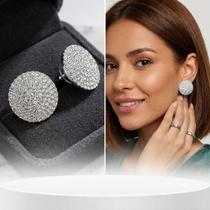 Brinco Feminino Botom Cristal Zircônias Pino Ouro 18K Luxuoso