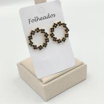 Brinco Feminino Círculo Quadradinhos Zircônia Preto Folheado A Ouro 18K Antialérgico - RSPRI001