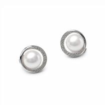 Brinco Feminino com Pérola Branca Micro Pedras e Design Circular Brinco Feminino com Pérola Branca Micro Pedras e Design Circular