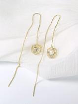 Brinco Feminino Comprido Bolas Esferas Dourado Festa Strass