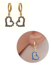 Brinco Feminino Coração Strass Cristal Azul Folheado Ouro 18k Antialérgico Brinco Feminino Coração Strass Cristal Azul Folheado Ouro 18k Antialérgico
