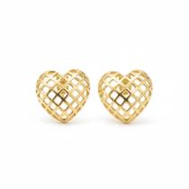 Brinco Feminino Coração Trabalhado Folheado Ouro 18k Brinco Feminino Coração Trabalhado Folheado Ouro 18k