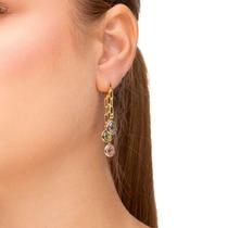 Brinco Feminino Correntes com Cristais Coloridos Banhado a Ouro 18K Brinco Feminino Correntes com Cristais Coloridos Banhado a Ouro 18K