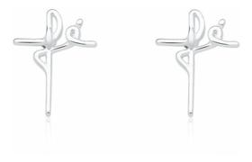 Brinco Feminino Cruz, Crucifixo, Gospel Fé Prata 925 Lis20