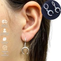Brinco Feminino De Argola Prata Lua Banhado Prata 925 Delicado