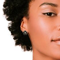 Brinco Feminino de Pressão Flores Luxo Flor Pequeno Preto