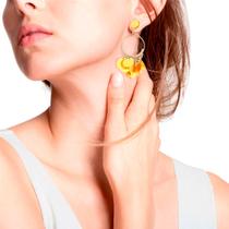 Brinco Feminino Delicado Argola Lantejoulas Colorido Amarelo Brinco Feminino Delicado Argola Lantejoulas Colorido Amarelo
