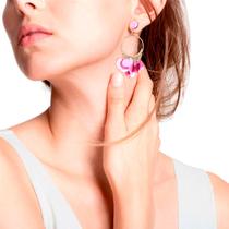 Brinco Feminino Delicado Argola Lantejoulas Colorido Rosa Brinco Feminino Delicado Argola Lantejoulas Colorido Rosa