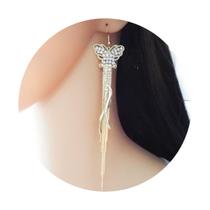 Brinco Feminino Delicado Borboleta Franja Strass Diamante Lu Brinco Feminino Delicado Borboleta Franja Strass Diamante Lu