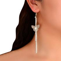 Brinco Feminino Delicado Franja Strass Diamante Borboleta Brinco Feminino Delicado Franja Strass Diamante Borboleta
