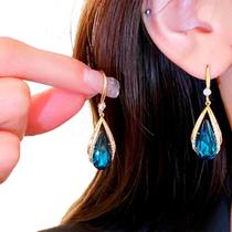 Brinco Feminino Delicado Gota Strass Pedra Zircônia Lux Azul