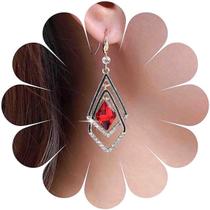 Brinco Feminino Delicado Losangos Strass Pedra Zircônia Verm - Brinco Feminino Delicado Losangos Strass Pedra Zircônia Verm -