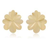 Brinco Feminino Designer Flor Grande Semi Joia Banhado Ouro 18k