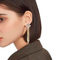 Brinco Feminino Dourado Longo Franja Strass Cristal Brinco Feminino Dourado Longo Franja Strass Cristal