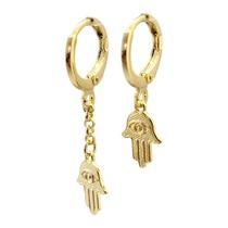 Brinco Feminino Duplo Folheado A Ouro Argola Mão Fátima Mão