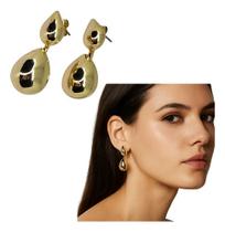 Brinco Feminino Duplo Gota Dourado Banhado Ouro Minimalista Brinco Feminino Duplo Gota Dourado Banhado Ouro Minimalista
