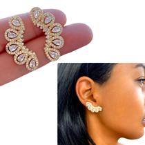Brinco Feminino Ear Cuff Dourado Cravejado Dourado Blogueira