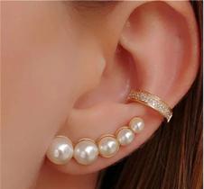 Brinco Feminino Ear Cuff Pérolas Shell Banhado À Ouro 18k - Dourado