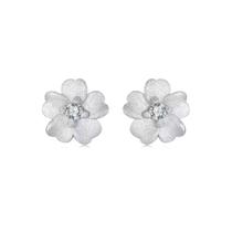 Brinco Feminino em Prata 925 Flor com Zircônias Pequeno
