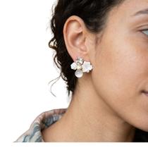 Brinco Feminino Flor com Pedras Delicado Elegante Luxo Festa -