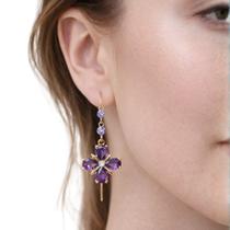 Brinco Feminino Flor Roxo Dourado Festa Elegante Luxo -
