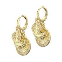 Brinco Feminino Folheado a Ouro Argola 3 Pingentes São Bento em Caixa de Luxo - Semijoias