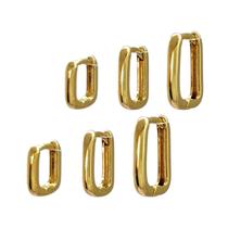 Brinco Feminino Folheado A Ouro Trio Argolas 3 Furos Retangulares - Caixa de Luxo - Semijoias