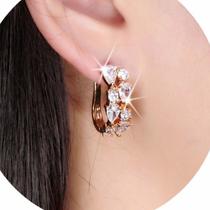 Brinco Feminino Folheado Em Ouro 18k Zirconias Esposa C03
