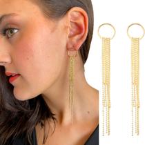 Brinco Feminino Franja Cascata Festa Casamento Noivado Luxo Brinco Feminino Franja Cascata Festa Casamento Noivado Luxo