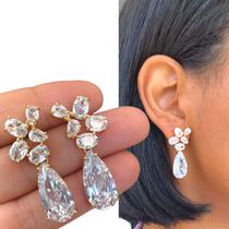 Brinco Feminino Gota Cravejado Festa Casamento Madrinha Luxo