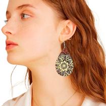 Brinco Feminino Gota Flor Vintage Couro Moda Estilo