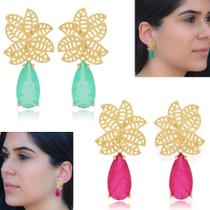 Brinco Feminino Gota Pedra Fusion Original Esmaltado Luxo Brinco Feminino Gota Pedra Fusion Original Esmaltado Luxo