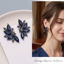 Brinco Feminino Gotas Azul Profundo com Fumê Geometricas Zircônias Luxuoso