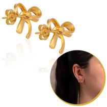 Brinco Feminino Laço Pequeno Moda Mulher Banhado a Ouro Brinco Feminino Laço Pequeno Moda Mulher Banhado a Ouro