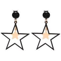 Brinco Feminino Longo Estrela Preto e Dourado Luxo Pressão Brinco Feminino Longo Estrela Preto e Dourado Luxo Pressão