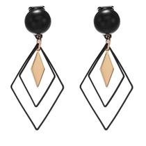 Brinco Feminino Longo Losango Preto e Dourado Luxo Pressão -
