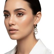 Brinco Feminino Losango Duplo Entrelaçado com Zircônias Luxo - Brinco Feminino Losango Duplo Entrelaçado com Zircônias Luxo -