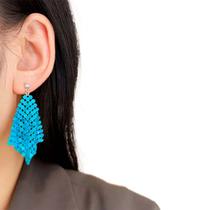 Brinco Feminino Malha Azul Delicado Pendurar Brilhante Brinco Feminino Malha Azul Delicado Pendurar Brilhante