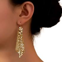 Brinco Feminino Malha Dourado Delicado Pendurar Brilhante Brinco Feminino Malha Dourado Delicado Pendurar Brilhante
