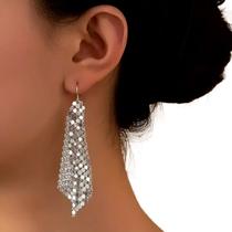 Brinco Feminino Malha Prateado Delicado Pendurar Brilhante Brinco Feminino Malha Prateado Delicado Pendurar Brilhante