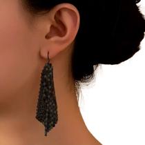 Brinco Feminino Malha Preto Delicado Pendurar Brilhante luxo Brinco Feminino Malha Preto Delicado Pendurar Brilhante luxo